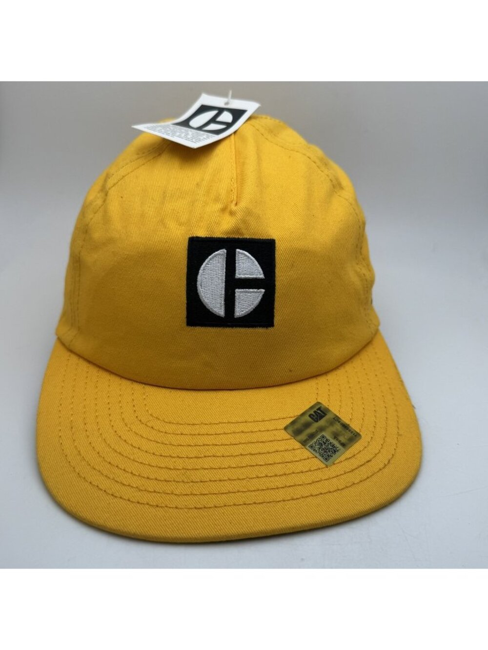 CAT Caterpillar Youth Block C Ripstop Flat Bill Snapback Hat Cap Yellow Black